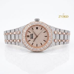 Montre de luxe pour homme, bicolore, sertie de moissanite, en acier inoxydable, mouvement mécanique ETA, résistante à l'eau 10 bars, personnalisée, style hip-hop - Product Image 2
