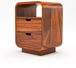 Handcrafted Solid Wood <b>Bedside</b> Cabinet | Wooden Nightstand with 2 Drawers | Custom Bedroom Furniture from India - Product Image 5