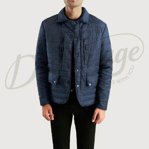 Chaqueta Acolchada Ligera Azul Marino para Hombre con Cuello Camisero, Chaqueta Informal Acolchada con Bolsillos Dobles con Cierre en el Pecho - Product Image 2