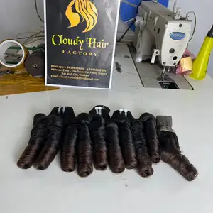 Venditore vietnamita completo cuticola allineata capelli crudi di alta qualità nero rimbalzo trama riccia macchina doppio fascio disegnato