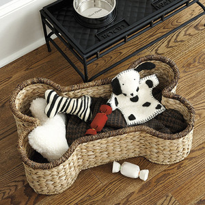 Dog Bone Shaped Water Hyacinth <b>Storage</b> <b>Basket</b> Natural Eco-Friendly Rustic Style Pet <b>Toy</b> Organizer for Dogs - Product Image 3
