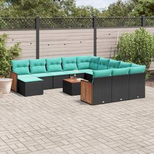 Conjunto de Sofá de Jardín de Ratán Sintético Negro con Cojines, Muebles de Patio para 10 Personas, Diseño Contemporáneo, Estilo Moderno - Product Image 3