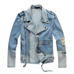 Chaqueta de Mezclilla para Hombre, Corte Ajustado, Cierre de Cremallera, Lavada, Cuello Camisero, Bolsillos, Detalles Deshilachados, para Primavera y Otoño - Product Image 1