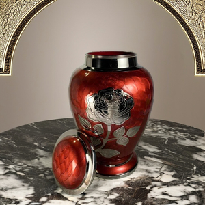 Luxurious Handmade Modern Adult Cremation Urns Metal <b>Red</b> Color Tabletop <b>Vase</b> Customized Capacity Available for Bulk Supply - Product Image 2