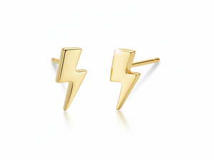 Boucles d'oreilles minimalistes en forme de foudre, or 14 carats, unisexe, à porter au quotidien - Product Image 2