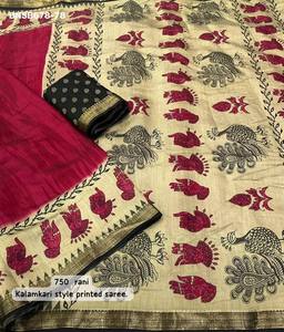 Sari en coton imprimé Kalamkari de qualité supérieure à prix avantageux, idéal pour les occasions spéciales, fabriqué à Surat. - Product Image 5