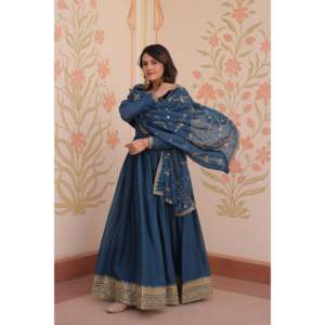 Star Georgette Zari and <b>Sequins</b> Embroidered Wedding Gown with Dupatta - Product Image 4