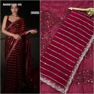 Bollywood Design Modern Style Georgette with 5mm Sequins Embroidered <b>Saree</b>- Silk <b>Blouse</b> Collection Wholesale Supply - Product Image 4