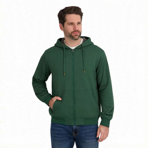 Men Green <b>Sherpa</b> <b>Lined</b> Full Zip Hoodie Winter Warm Heavyweight Fleece Jacket Casual Outerwear With Pockets - Product Image 1