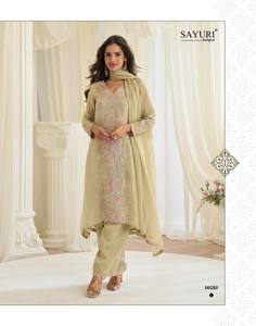 Best Fabric Evergreen Design Simar Silk <b>Beads</b> Work Embroidery Plazzo-Kurta and Dupatta Set Manufacturer from Surat - Product Image 5