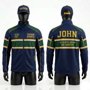 Sweat à capuche d'entraînement de hockey sur glace pour hommes, tissu polaire en polyester de qualité supérieure, bleu marine, design à rayures vertes, logo personnalisé par sublimation - Product Image 6