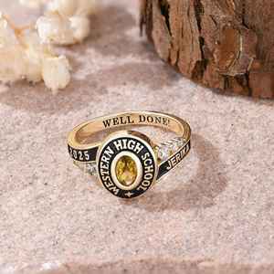 Bague d'École BOJ 073 Personnalisée sur Mesure pour Diplômé Universitaire, Bague de Fin d'Études Secondaires ou Universitaires pour Femme avec Pierre de Naissance en Argent 925 – Nouveauté Tendance - Product Image 1