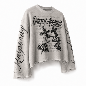 Sweat-shirt court en tissu gaufré pour femme Oneten Apparels, col rond, manches longues, imprimé lettres gothiques, broderie, streetwear, automne - Product Image 3