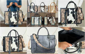 High Quality Large Capacity Luxury Hand Tooled Leather Women's Tote Bag Western Cowhide Floral <b>Concealed</b> Carry Crossbody Bag - Product Image 3