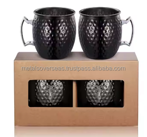 Ensemble de quatre tasses à mule de Moscou en cuivre martelé pour ustensiles à boire pour cocktail de bar à domicile dans une boîte-cadeau - Product Image 2