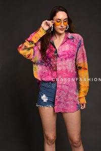 Chemise vintage en soie recyclée ornée de motifs, style sari, pour femme, tie-dye, bohème, tenue de plage, vente en gros, fabricant - Product Image 2