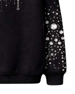 Sudadera con capucha negra de tejido grueso con diseño de telaraña de diamantes de imitación, estilo oversize, con bolsillo canguro, personalizada, de fabricante de ropa urbana - Product Image 4