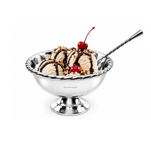Bol à glace en acier inoxydable Shah Export Industries avec bord torsadé et design sur piédestal, bol de service classique pour desserts - Product Image 5