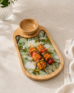 Magnolia <b>Wooden</b> <b>Serving</b> <b>Platter</b> with bowlWooden <b>Platter</b> with Brass Bowl Polished Finish Customizable Size for Holiday Snacks and - Product Image 3
