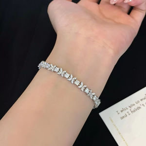 Elegant Fashion Solid <b>White</b> Gold Tennis <b>Bracelet</b> Princess Cut an Marquise Cut Moissanite <b>Bracelet</b> Classic Style Claw Setting - Product Image 2