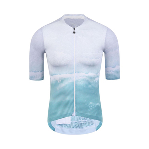 <b>White</b> Blue Gradient Quick Dry 100% Polyester Short Sleeve <b>Cycling</b> <b>Jersey</b> Full Zip Unisex Sport Wear - Product Image 1