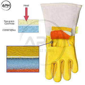 Gants de travail en cuir blanc et jaune à manchette longue et paume entièrement recouverte, fabrication sur mesure OEM ODM, pour le soudage - Product Image 3