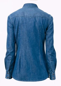 Camisas de Mezclilla Vintage para Mujer, Corte Regular, 100% Algodón Orgánico, con Botones, Manga Larga, Azul Oscuro, Prenda Exterior Ecológica y Moderna - Product Image 3