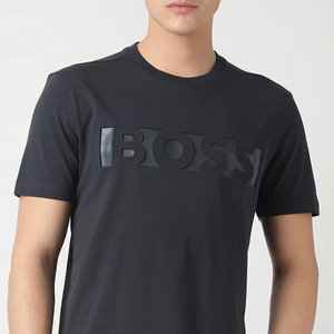 T-shirt d'été noir gaufré pour homme, manches courtes, coupe classique, 100 % coton, respirant et écologique, chemise décontractée - Product Image 1