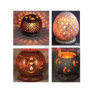 Magnifique lampe à bougie décorative en pierre ollaire, forme ronde, sculpture en pierre ollaire naturelle, porte-bougie pour cadeau de mariage - Product Image 2