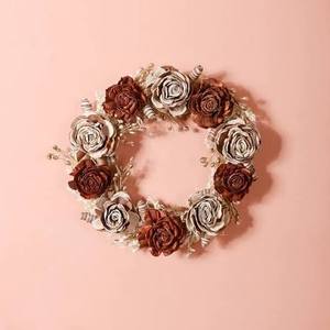Corona de Flores Rústica Hecha a Mano, Arreglo Floral Decorativo Redondo para Boda, Paquete Individual Sin Iluminación - Product Image 1