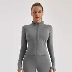 <b>Ladies</b> 3-Piece Workout High-Waisted Seamless Leggings Full-Zip Long Sleeve <b>Jacket</b> & Sports <b>Crop</b> Top Gym Athletic Outfits - Product Image 3