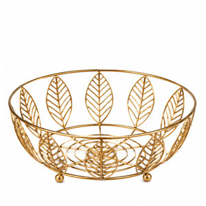 Corbeille à fruits de luxe en fil métallique doré, design feuille vintage, bol de rangement en fer forgé pour comptoir, idéal pour la décoration moderne de la maison et de la cuisine - Product Image 1