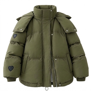 Veste d'extérieur décontractée pour femme, hiver, à capuche, 100 % polyester, imperméable, respirante, avec patch cœur, col montant, fermeture éclair, chaude, style streetwear - Product Image 3