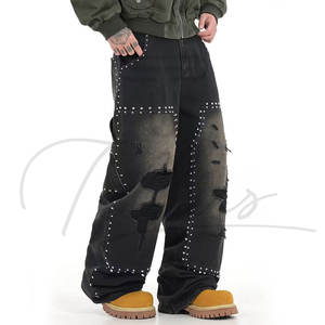 Pantalones holgados de alta calidad para hombre, azules lavados, con logo personalizado, jeans de corte holgado, jeans casuales de algodón para hombre. - Product Image 2