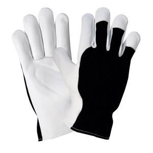 Guantes de trabajo de cuero de grano de cabra con dorso de tela de algodón entrelazado, guantes de conducción de cuero transpirables, cómodos y seguros para las manos. - Product Image 1