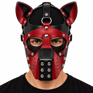 Máscara de Cuero para Perro al por Mayor, Máscara Canina Roja con Bozal Tachonado y Correas Ajustables, Accesorio de Cosplay K9 - Product Image 1