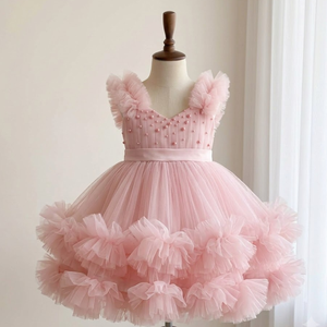 Robe de fête pour bébé en tulle blanc uni avec volants, sans manches, longueur genou, style princesse, tutu pour fillettes, Tutupetti Vietnam - Product Image 3