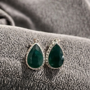 925 boucles d'oreilles en argent Sterling véritable facettes grande poire forme à la mode alliage naturel zambien émeraude pierres précieuses pendentifs breloques - Product Image 2