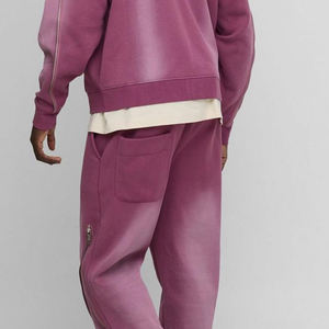 Custom Acid Wash <b>Zip</b> Up Hoodie Cargo Jogger Tracksuit Men Heavyweight 100 Percent Cotton Streetwear OEM Manufacturer - Product Image 4