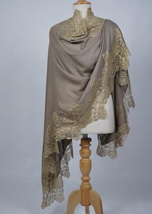 Chal de Lana Fina de Cachemira para Mujer, Diseño de Lujo con Borde de Encaje Dorado, Elegante Estola para Fiestas, Festivales y Ropa Étnica - Product Image 2