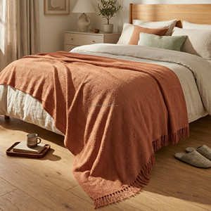 Modern Casual Woven Sofa Throw Dusty <b>Pink</b> Textured Cotton Blanket Fringed Armchair Drape For <b>Home</b> <b>Decor</b> - Product Image 4