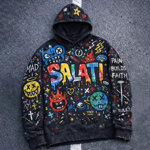 Sweat à capuche personnalisé délavé à l'acide avec impression numérique DGT et broderie, style streetwear, épais, effet usé et délavé au soleil pour homme - Product Image 3