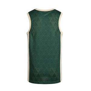 Maillot de basket-ball vert foncé à panneaux crème, col rond, en maille polyester respirante, sans manches, pour uniforme d'équipe - Product Image 2