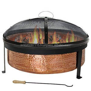 Durable copper <b>fire</b> <b>pit</b> with spark screen and wood grate suitable for outdoor entertaining and grilling - Product Image 5