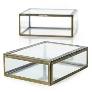 Gold Metal Jewelry Box with Glass Panels and Chain <b>Hinge</b> for Rings <b>Earrings</b> Necklace Storage Organizer - Product Image 5