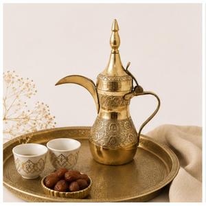 Luxury Handcrafted Engraved Brass <b>Arabic</b> Dallah Coffee Pot Traditional Middle Eastern Kahwa Server for Home Decor Best Price - Product Image 4
