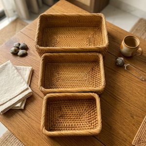 Handwoven Natural Rattan <b>Rectangular</b> Storage <b>Basket</b> Set of 3 for Home Organization and Decoration - Product Image 3