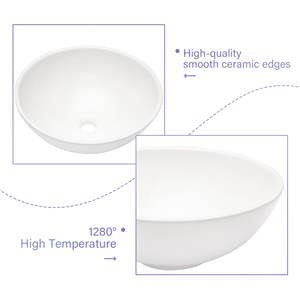 Lavabo Redondo de Cerámica Blanca de 16\"x16\" para Baño, Producto de Primera Calidad - Product Image 3