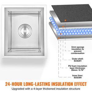 Attrezzatura di Refrigerazione per Cucine Commerciali, Contenitore per Ghiaccio in Acciaio Inox 14'L x 12'P x 18'H, 40 Qt, con Coperchio per Cucina Esterna - Product Image 3