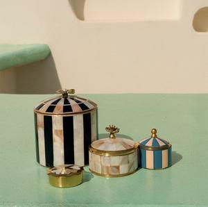 Caja decorativa de lujo con incrustaciones de hueso a rayas azules y blancas, tapa con corazón dorado, ideal para tocador y decoración del hogar. ¡Venta caliente! - Product Image 6